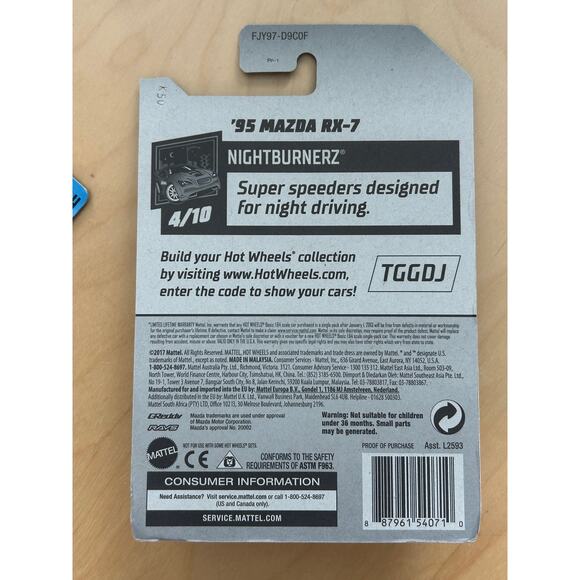 Hot Wheels 95 Mazda RX-7 Lime Green Nightburnerz Diecast 50th Anniversary - Picture 2 of 3